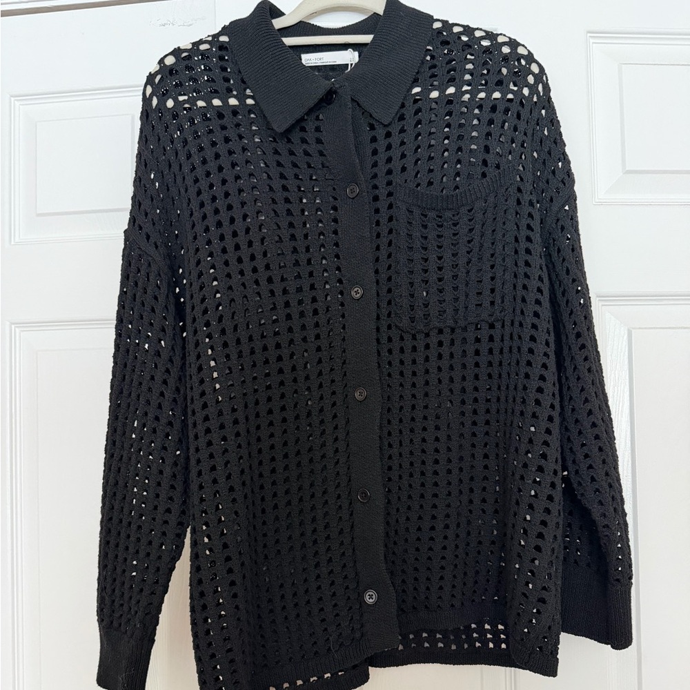 OAK + FORT Black Open-Knit Cardigan